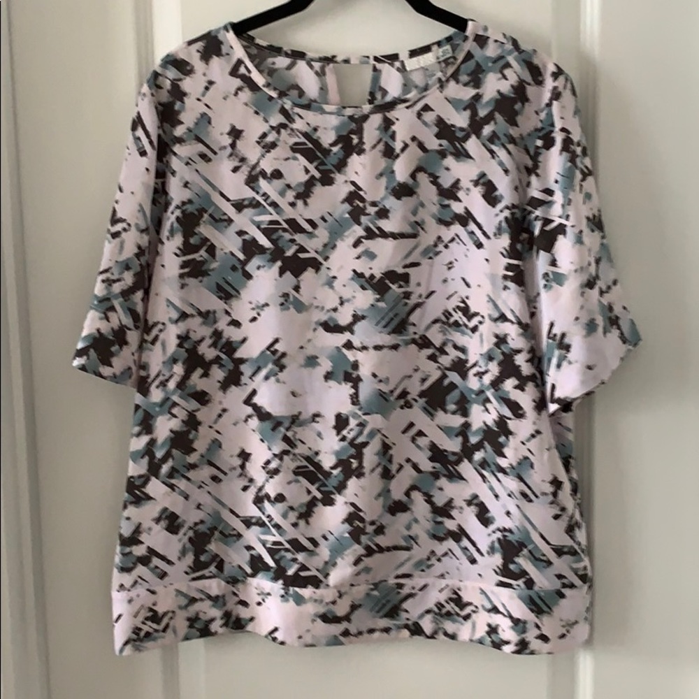 14TH & UNION Split Back Short Sleeves Polyester Print Blouse Size Medium